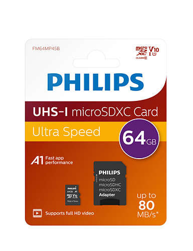 Philips FM64MP45B/00 mémoire flash 64 Go MicroSDXC UHS-I Classe 10