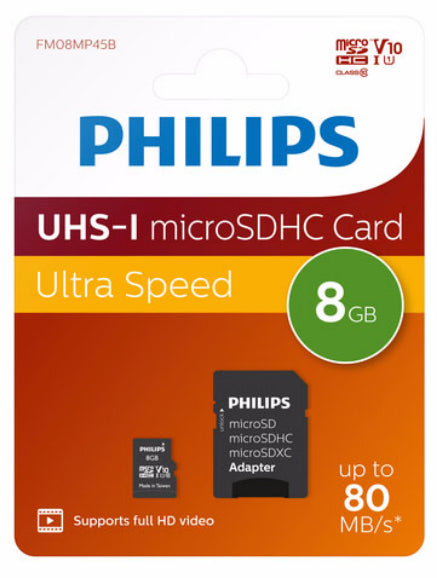 Philips FM08MP45B/00 mémoire flash 8 Go MicroSDHC UHS-I Classe 10