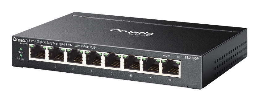 TP-Link Omada ES208GP Commutateur Réseau Géré L2 Gigabit Ethernet PoE Rail DIN Noir