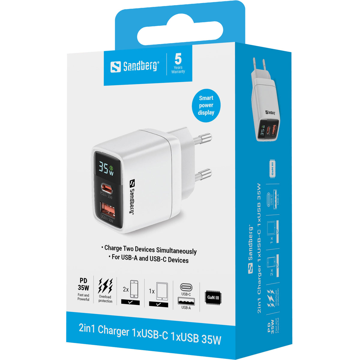 Sandberg 441-52 chargeur d'appareils mobiles Universel Blanc Secteur Charge rapide Intérieure