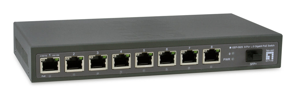 LevelOne GEP-0925 Commutateur Réseau Non-géré 2.5G Ethernet PoE, 8 Ports RJ-45, 1 Port SFP+, Noir