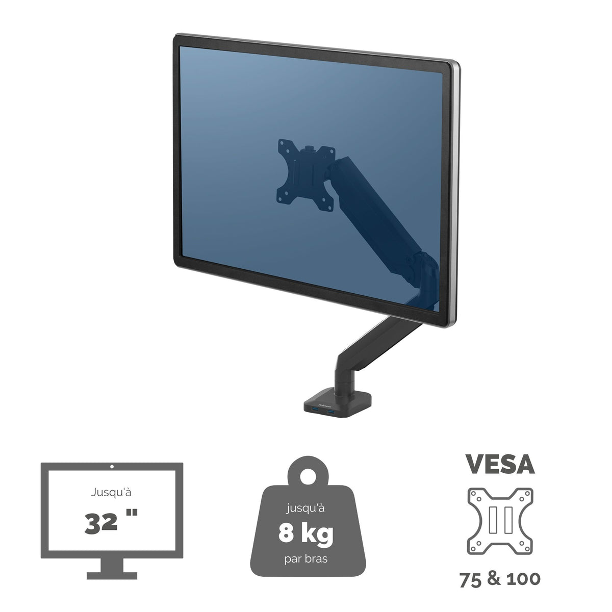 Fellowes Platinum Series Bras Porte-Écran Simple, Noir - vue 3