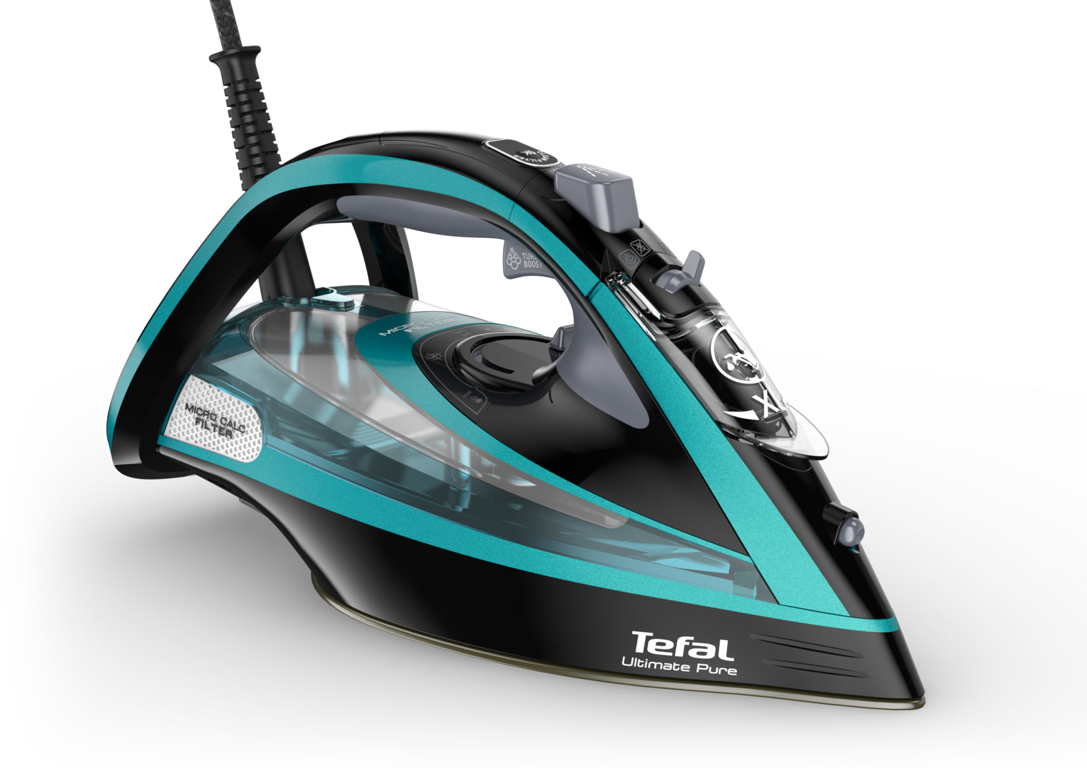 Tefal Ultimate Pure FV9844 Fer à repasser à sec ou à vapeur Semelle Durilium autonettoyante 3200 W Noir, Bleu