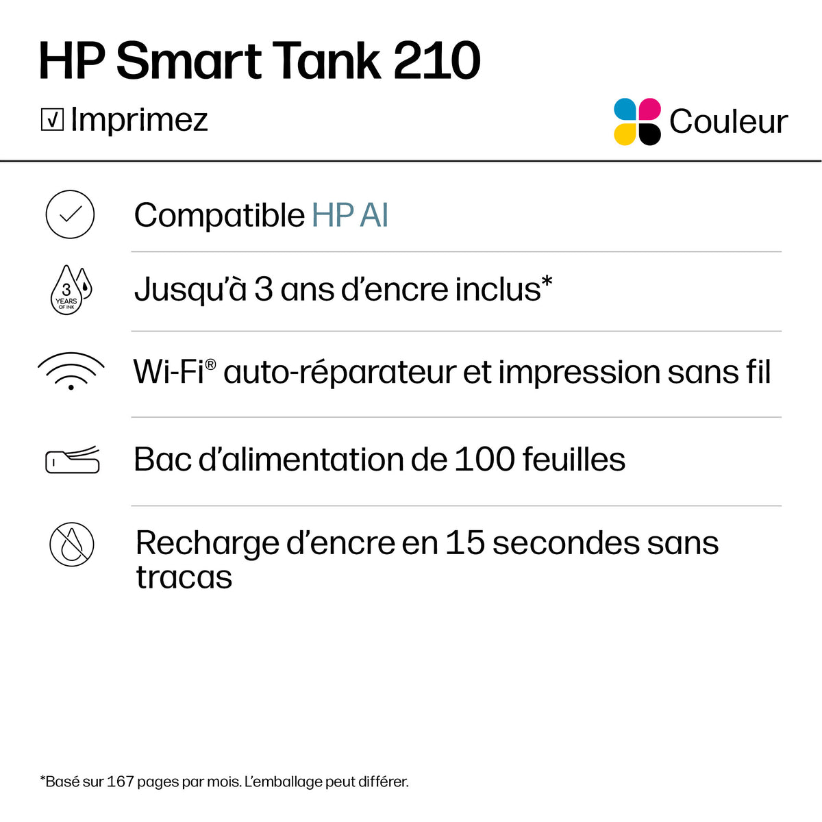 HP Smart Tank 210 Sans fil Couleur Imprimante - vue 8