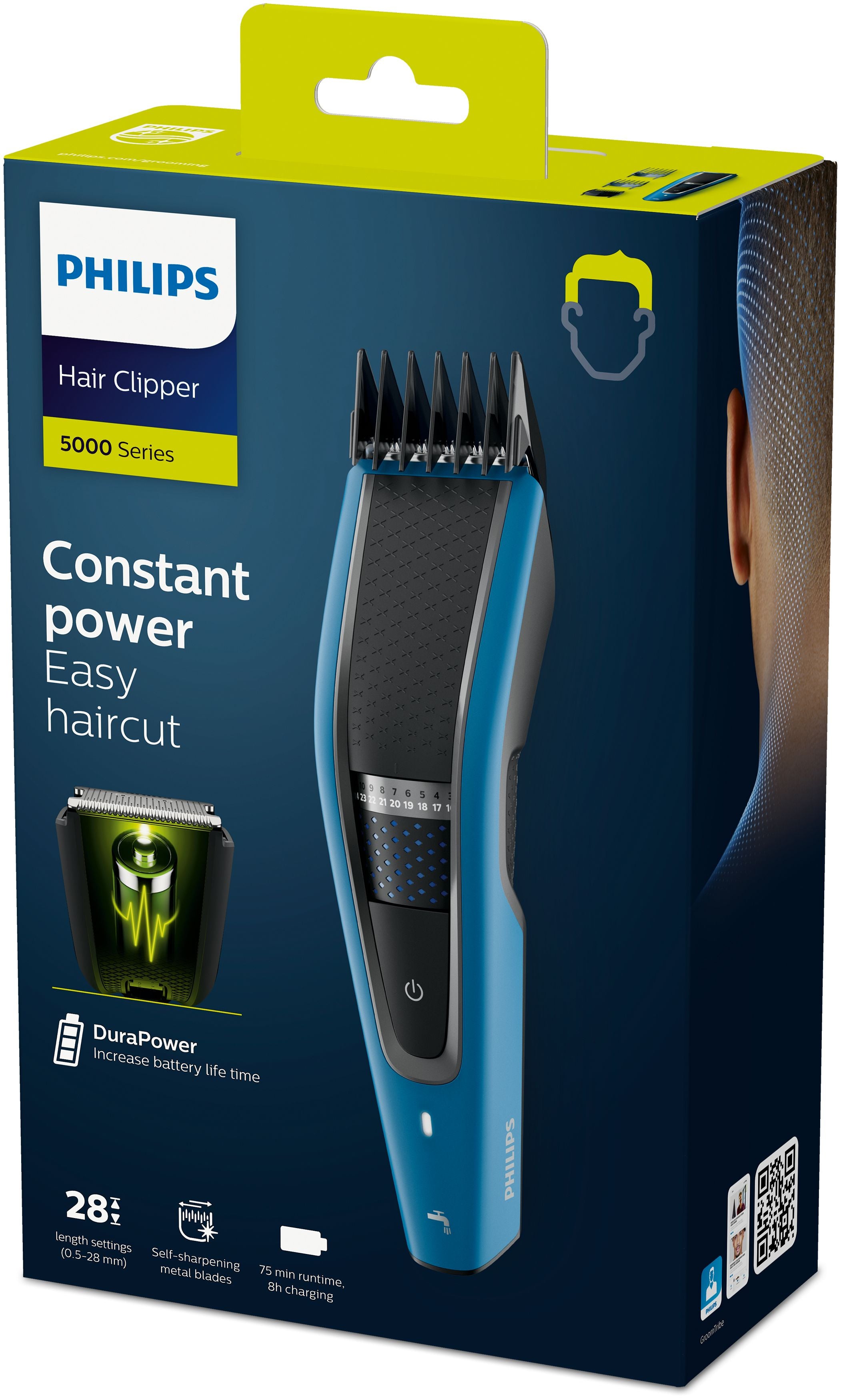 Philips 5000 series HC5612/15 tondeuse à cheveux Noir, Bleu 28 Hybrides nickel-métal (NiMH)