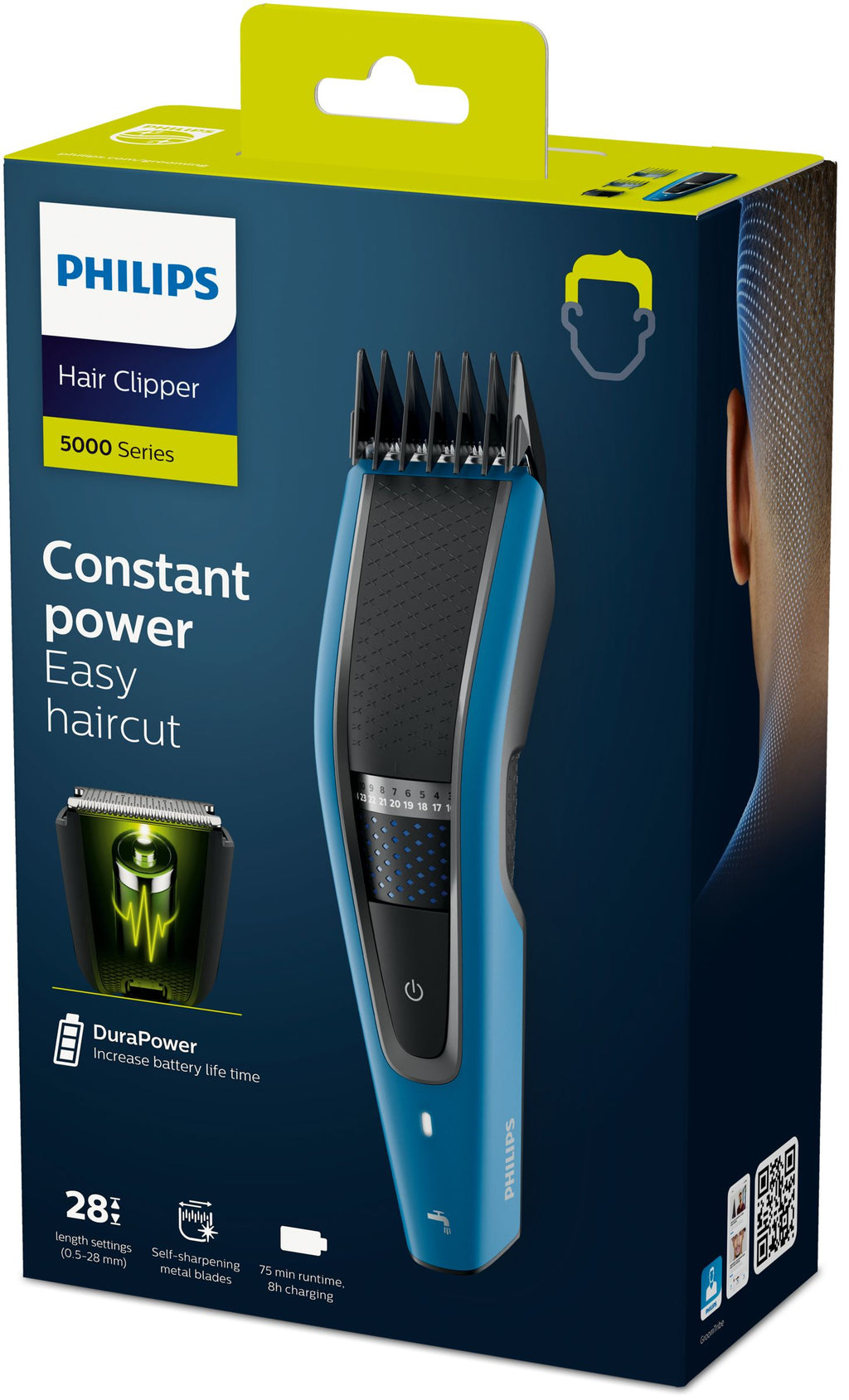Philips 5000 series HC5612/15 tondeuse à cheveux Noir, Bleu 28 Hybrides nickel-métal (NiMH)