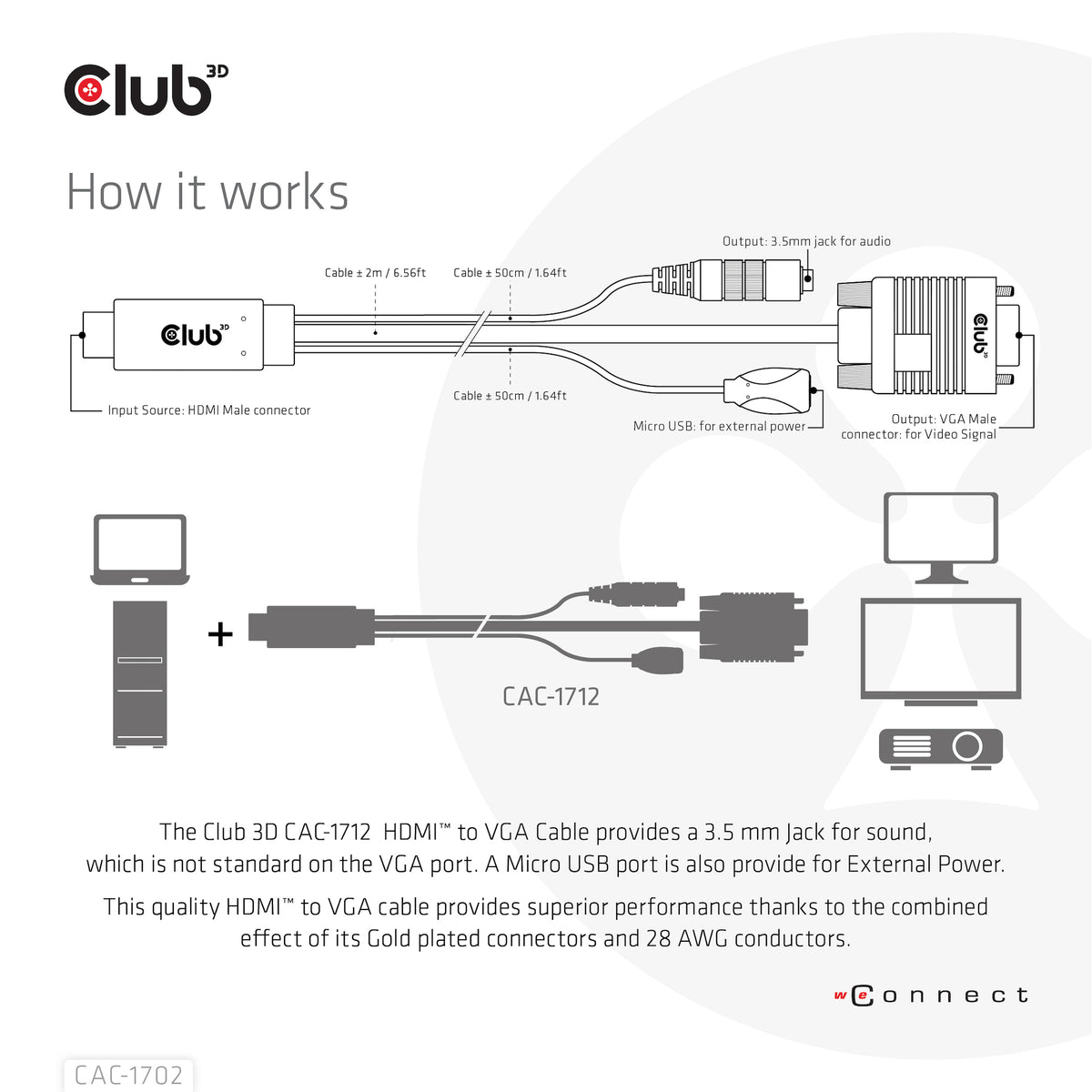 Club 3D Videoadapterkabel 2m Sort - vue 6