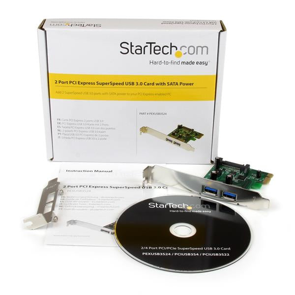 StarTech.com Carte Contrôleur PCI Express vers 2 ports USB 3.0 avec UASP et Alimentation SATA