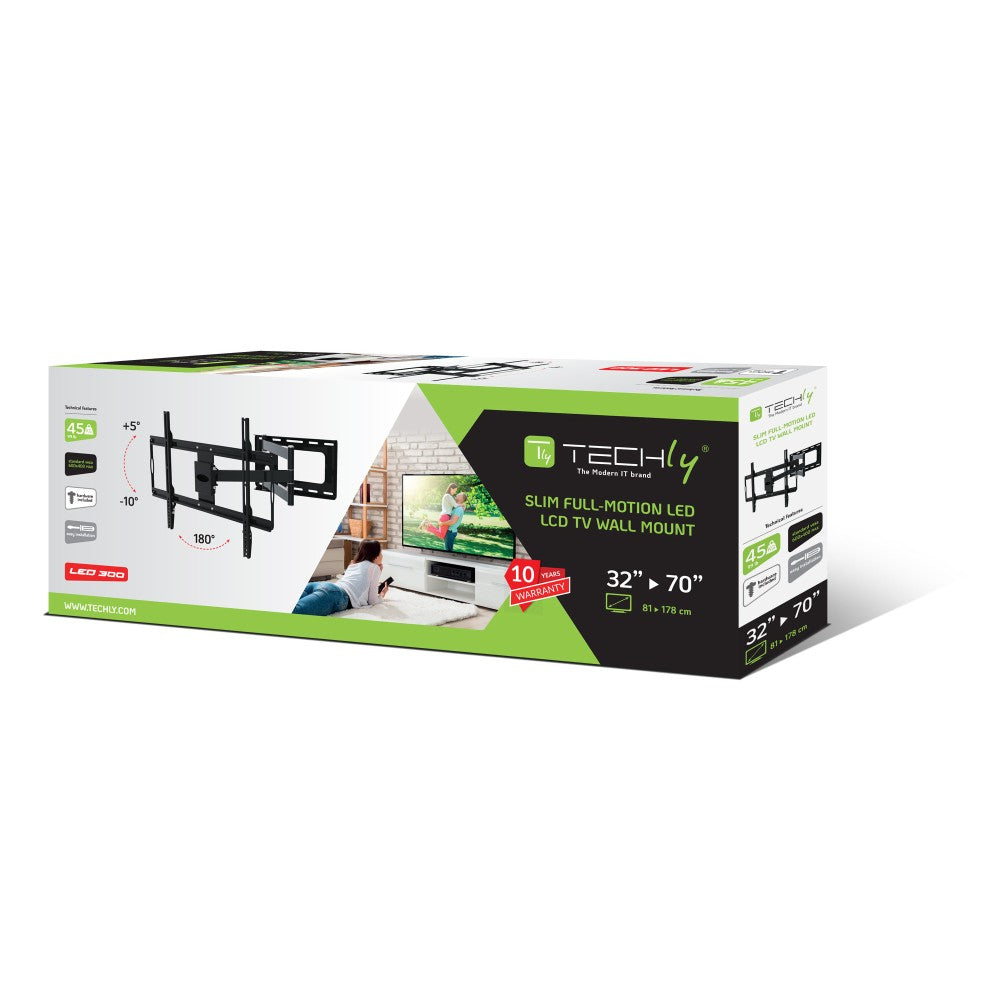 Techly ICA-PLB 23M Support Mural pour Téléviseur 81,3 cm (32") à 177,8 cm (70"), Noir