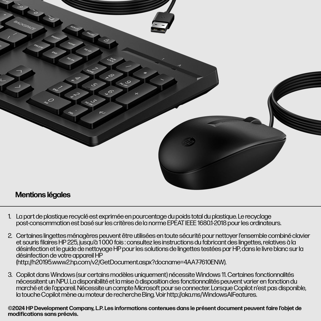 HP Ensemble combiné clavier et souris filaires 225