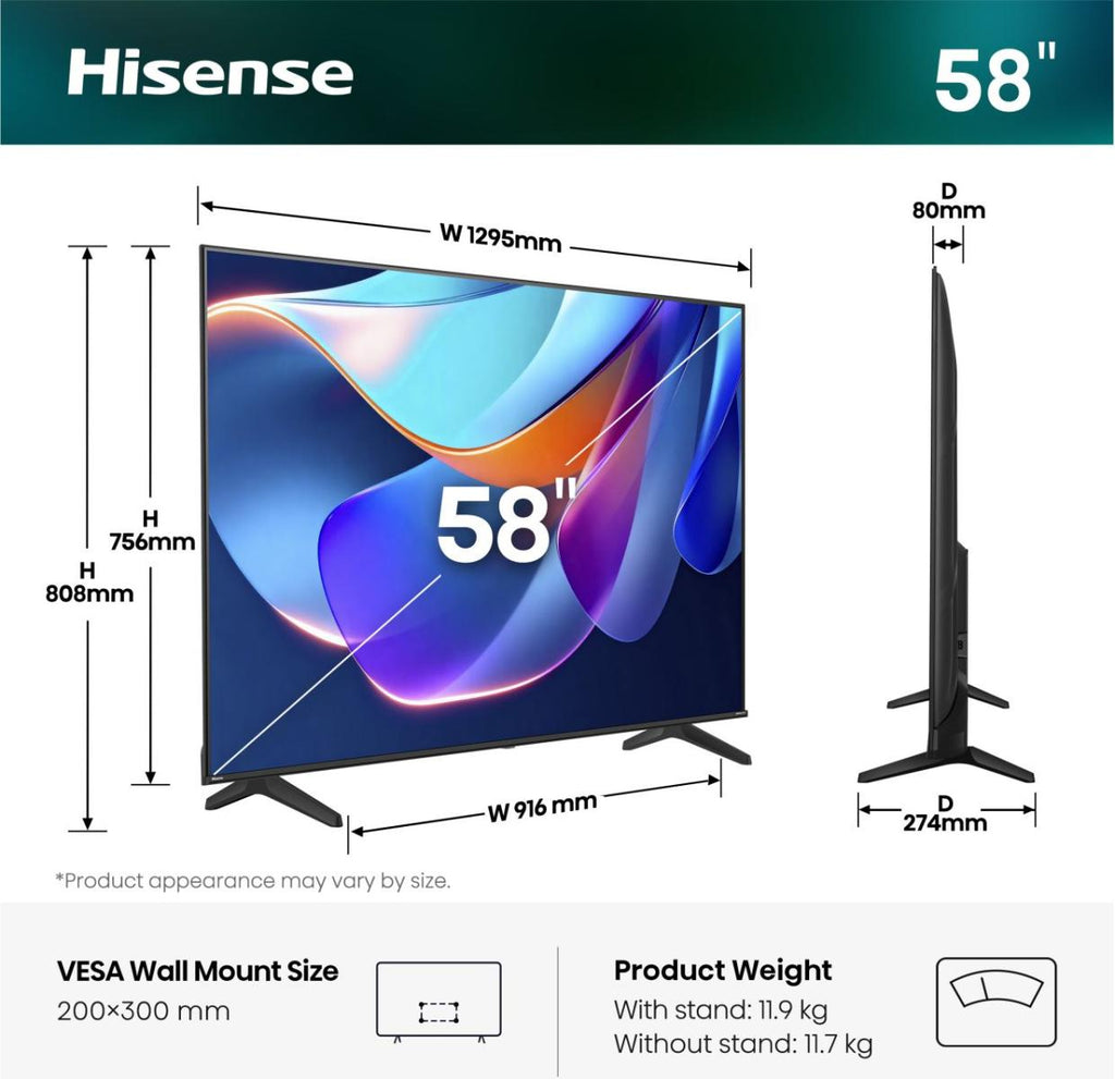 Hisense 58A6S 147,3 cm (58") 4K Ultra HD Smart TV Wifi Noir