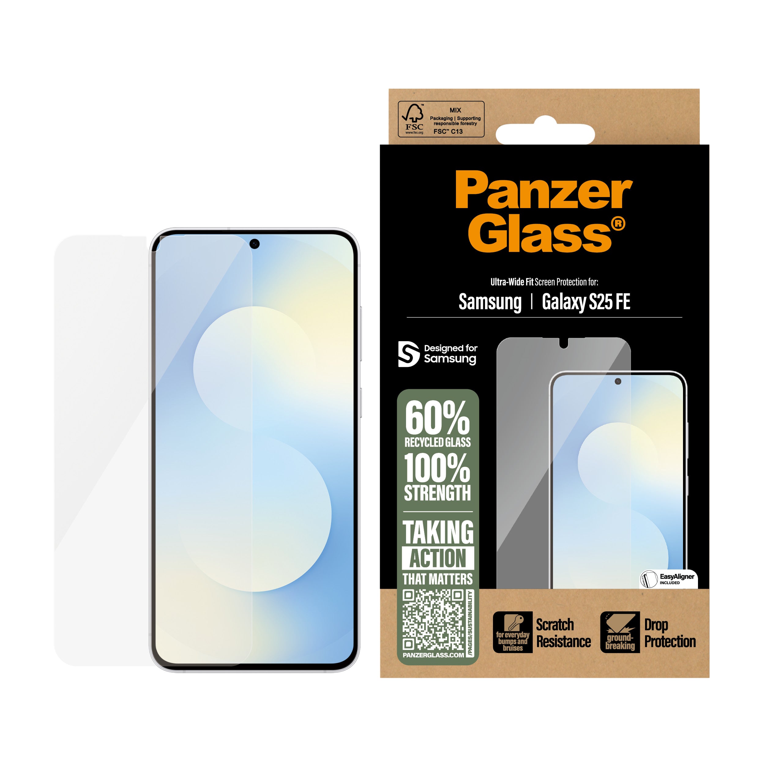 PanzerGlass ® Screen Protector Samsung Galaxy S25 FE 5G | Ultra-Wide Fit w. EasyAligner Protection d'écran transparent 1 pièce(s)