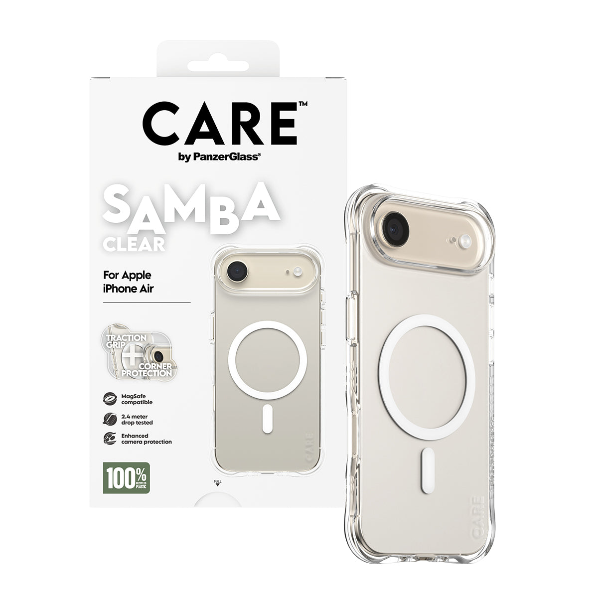 PanzerGlass CARE™ by ® Samba Case Transparent w. White MagSafe iPhone Air coque de protection pour téléphones portables Housse