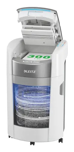 Leitz IQ OptiMax Autofeed Office 300 P5 destructeur de papier Découpage par micro-broyage 55 dB 22,5 cm Blanc