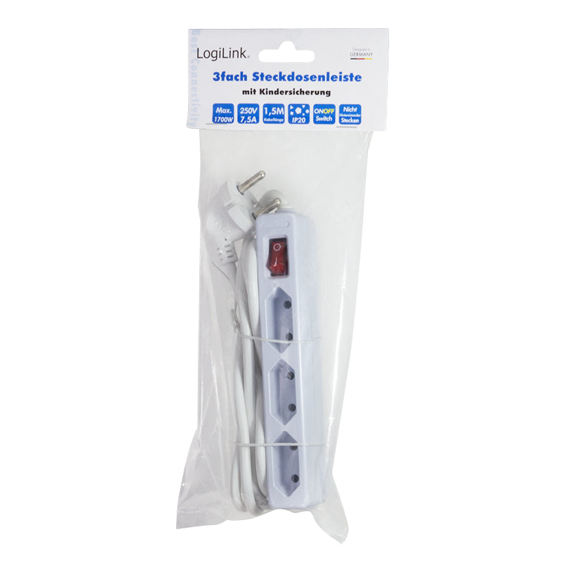 LogiLink LPS230 multiprise 1,5 m 3 sortie(s) CA Intérieure Blanc