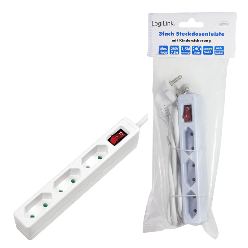 LogiLink LPS230 multiprise 1,5 m 3 sortie(s) CA Intérieure Blanc