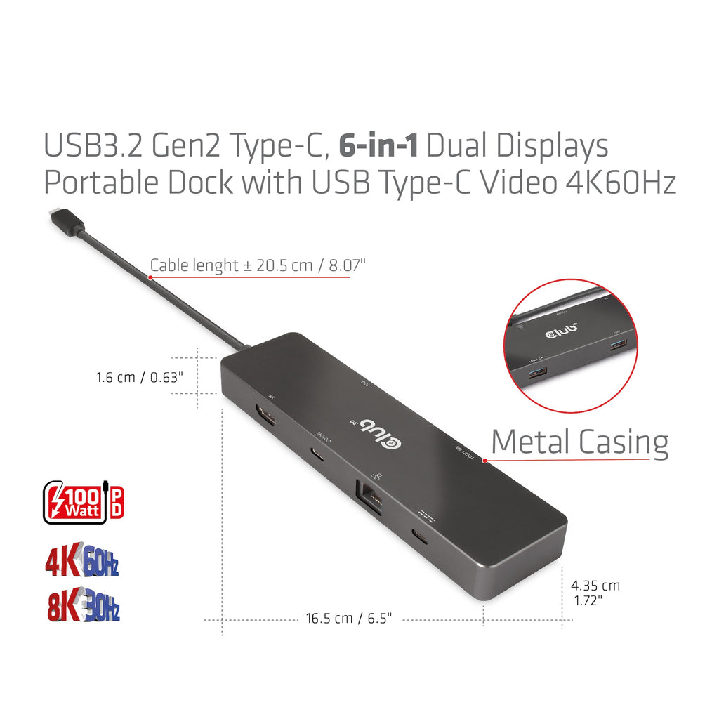 CLUB3D CSV-1584 Station d'accueil USB 3.2 Gen 2 Type-C, Noir