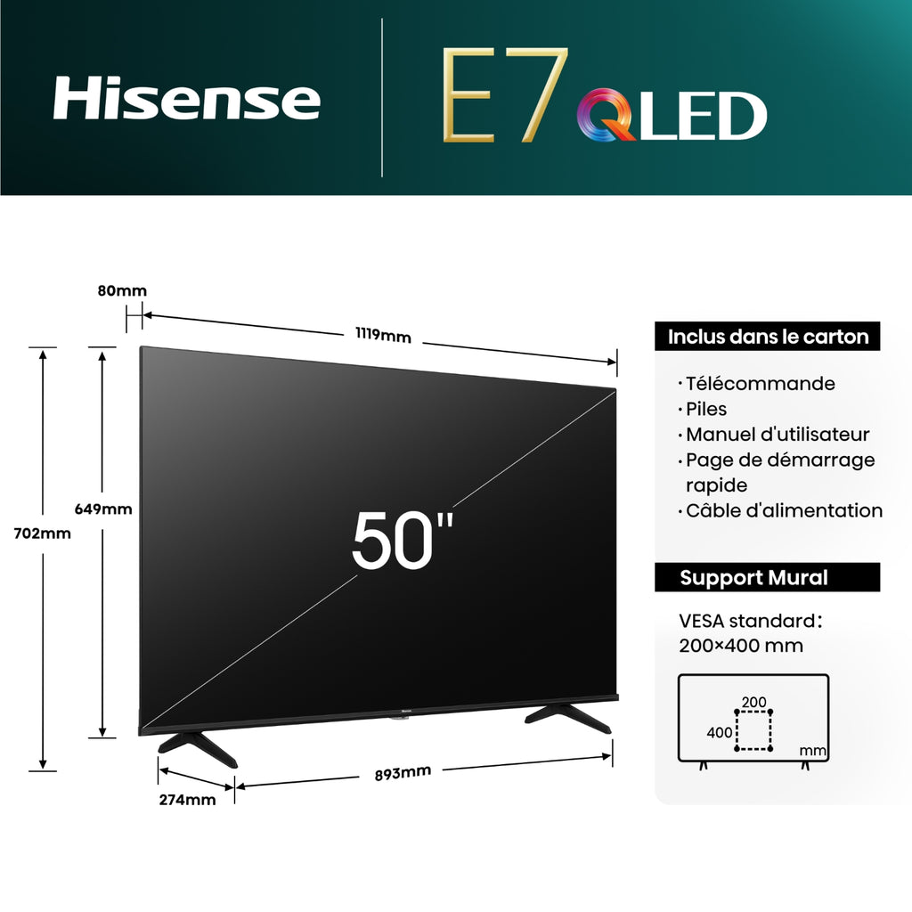 Hisense TV QLED 4K 50'' (127 cm) 50E7NQ