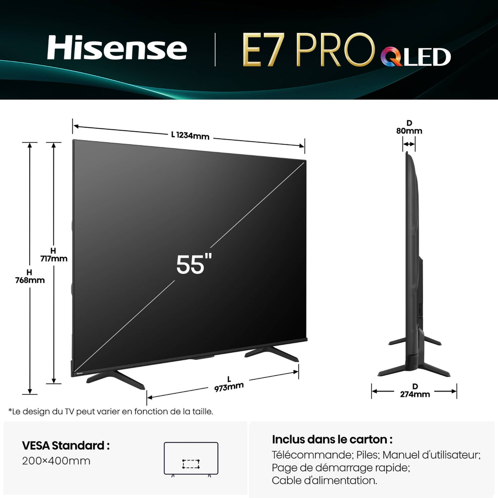 Hisense TV QLED 4K 55'' (139 cm) 55E7Q PRO