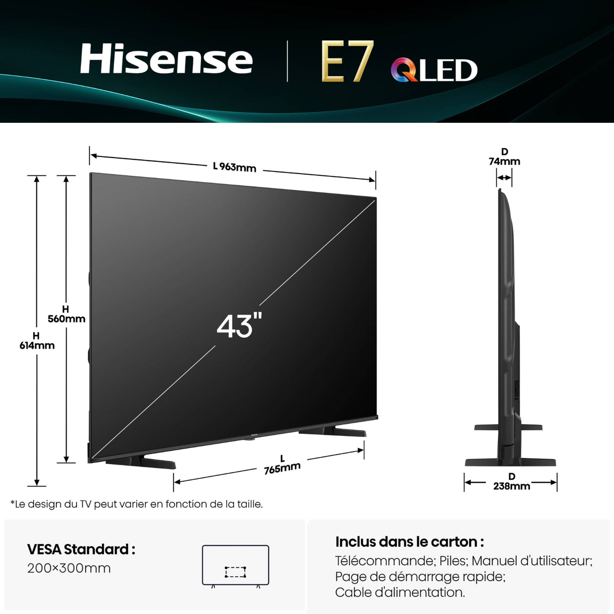 Hisense TV QLED 4K 43'' (108 cm) 43E7Q