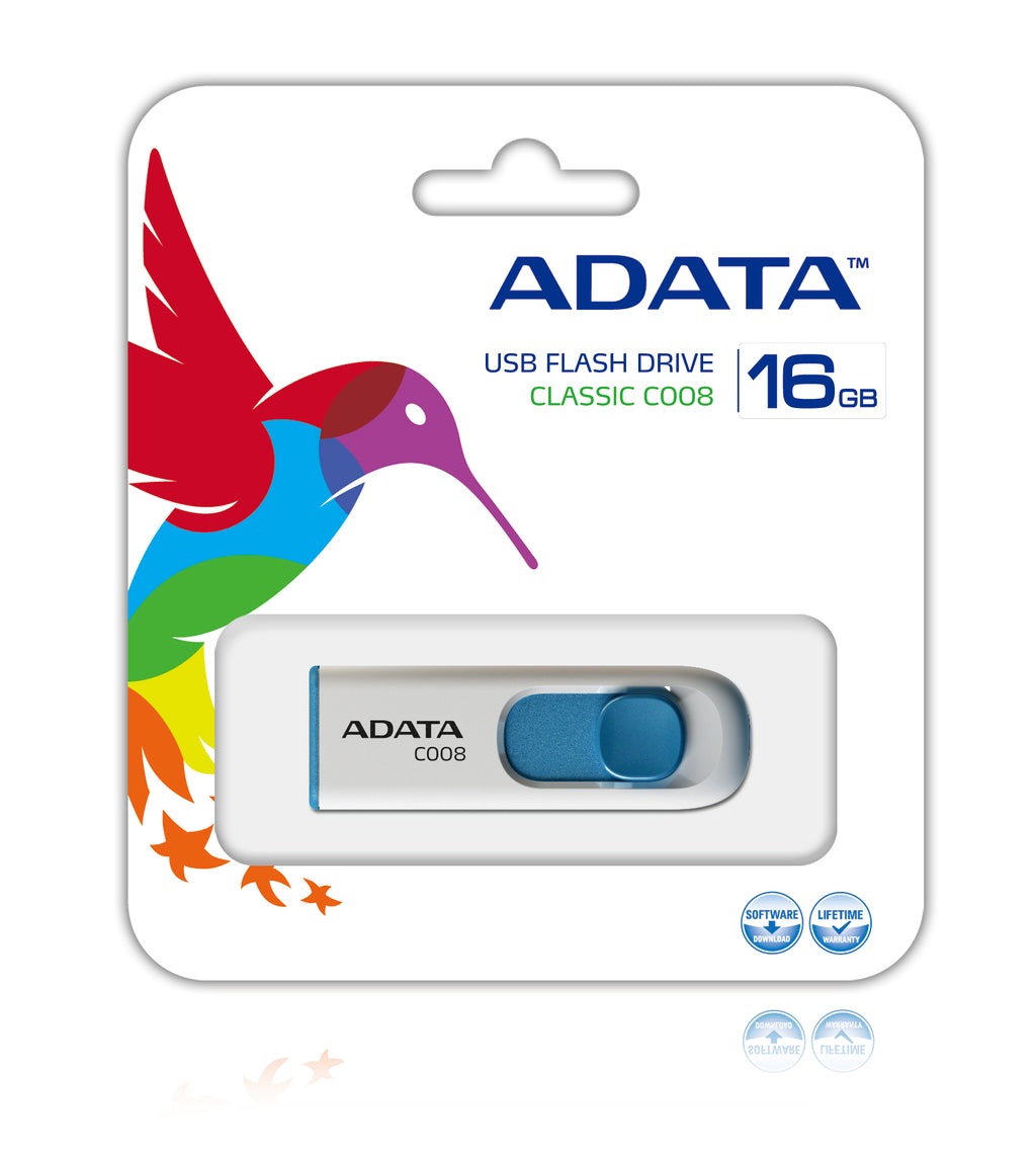 ADATA C008 lecteur USB flash 16 Go USB Type-A 2.0 Bleu, Blanc