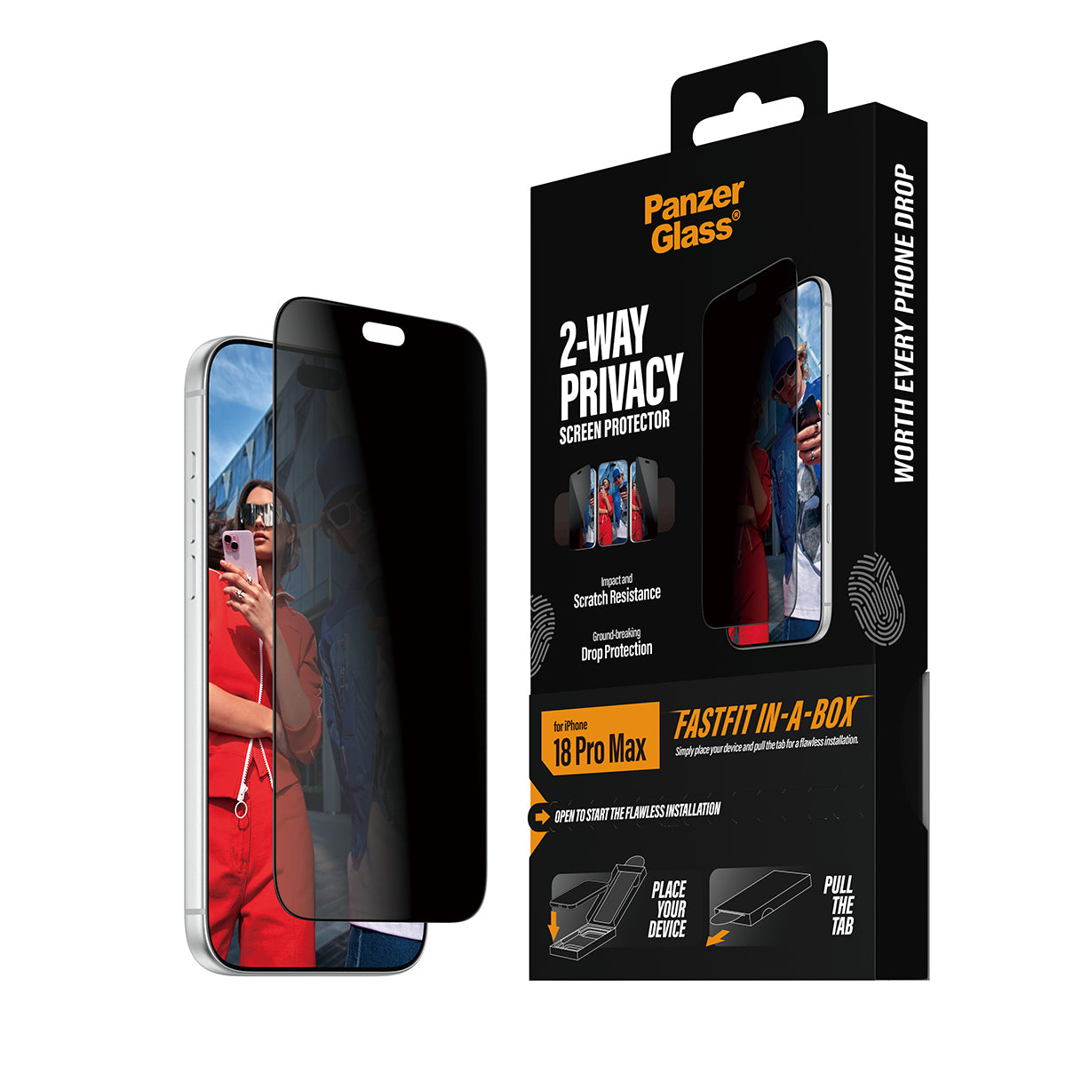 PanzerGlass ® 2-Way Privacy Screen Protector iPhone 2026 Pro Max | Ultra-Wide Fit w. FASTFIT IN-A-BOX Protection d'écran