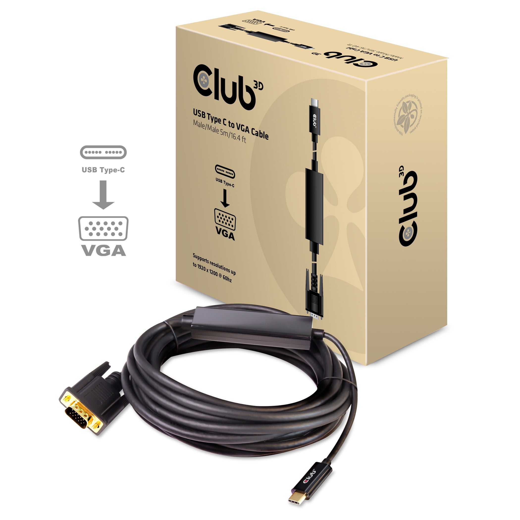 CLUB3D cac-1512 5 m USB Type-C VGA (D-Sub) Noir