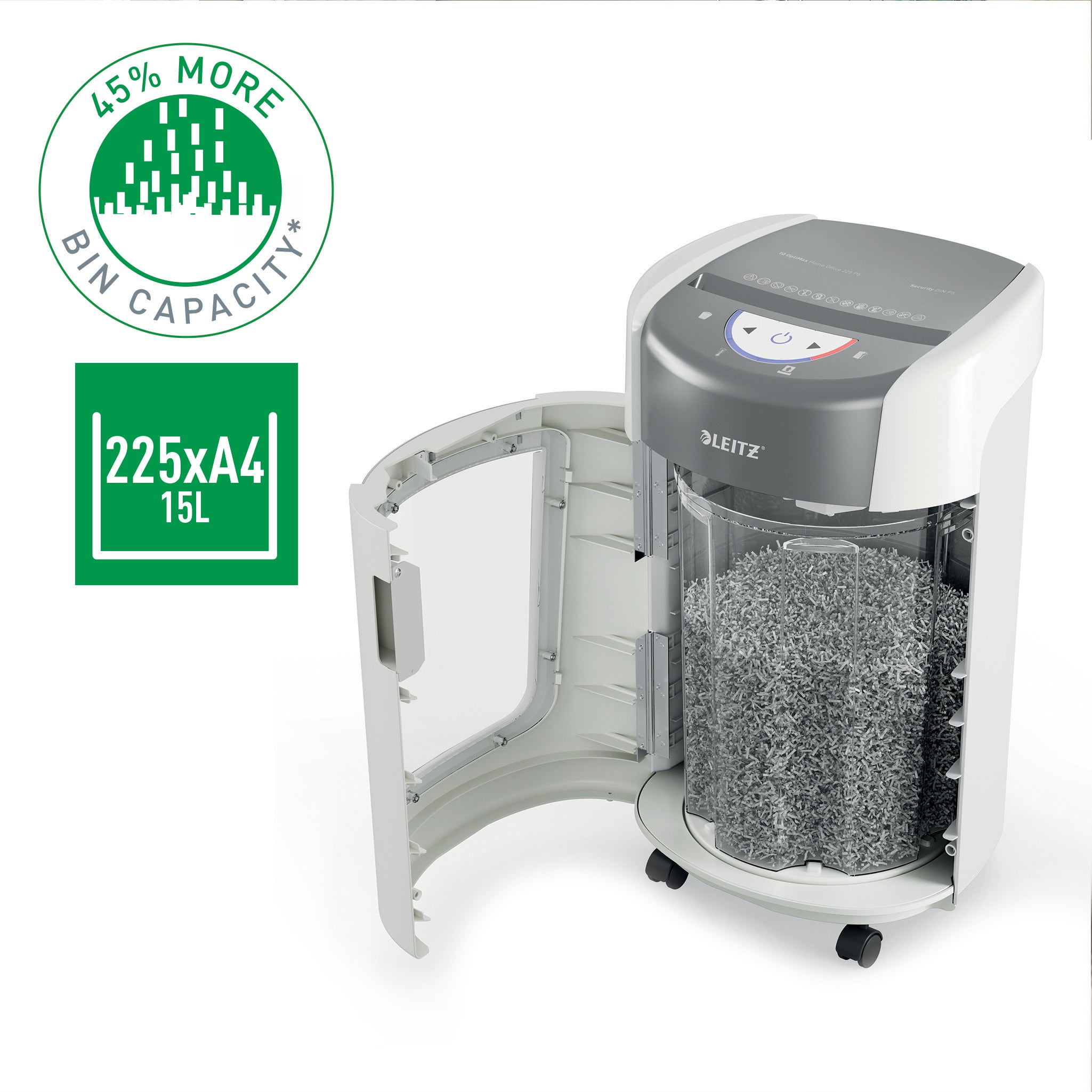 Leitz IQ OptiMax Home Office 225 destructeur de papier Découpage par micro-broyage 58 dB Gris, Blanc