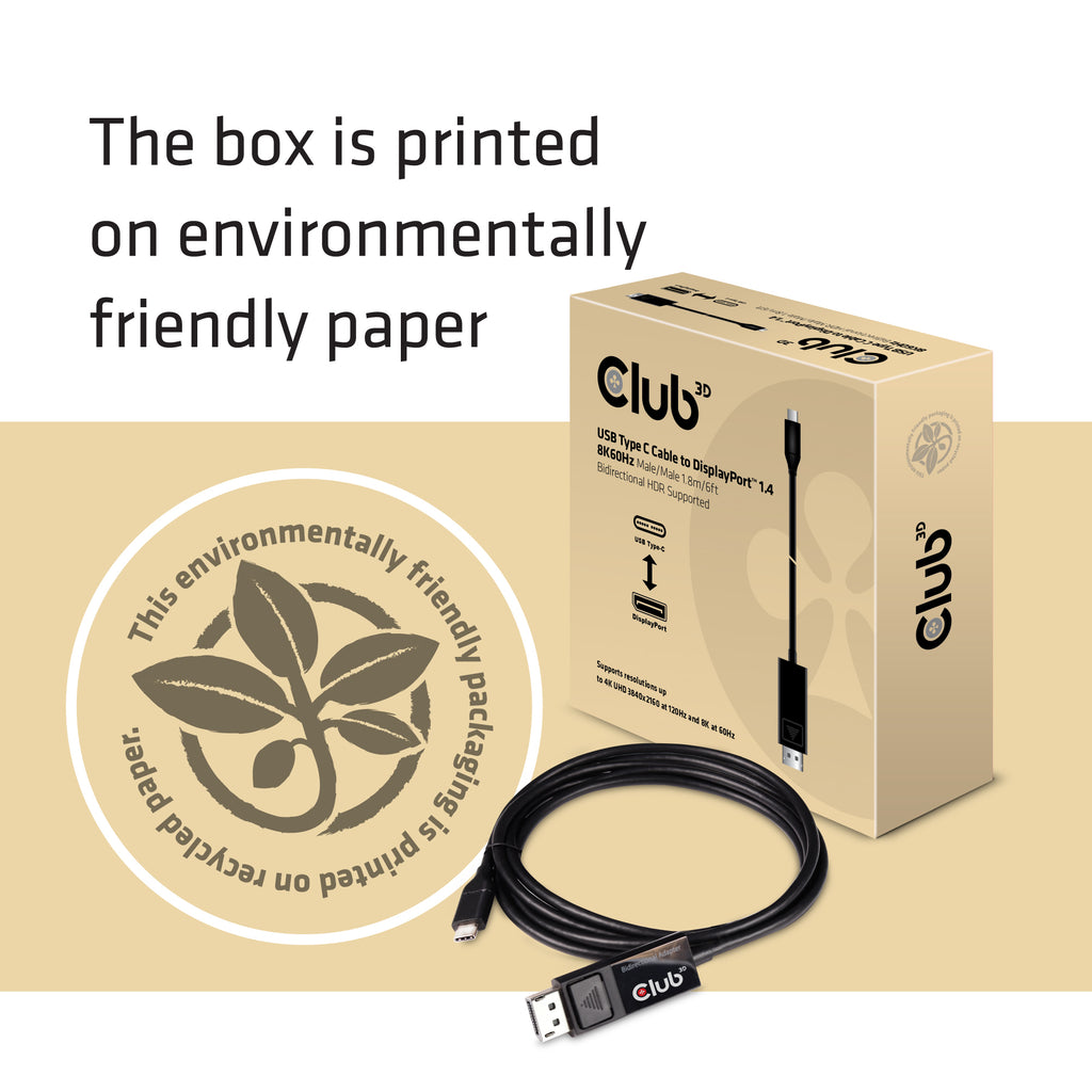 CLUB3D CAC-1557 câble vidéo et adaptateur 1,8 m USB Type-C DisplayPort Noir