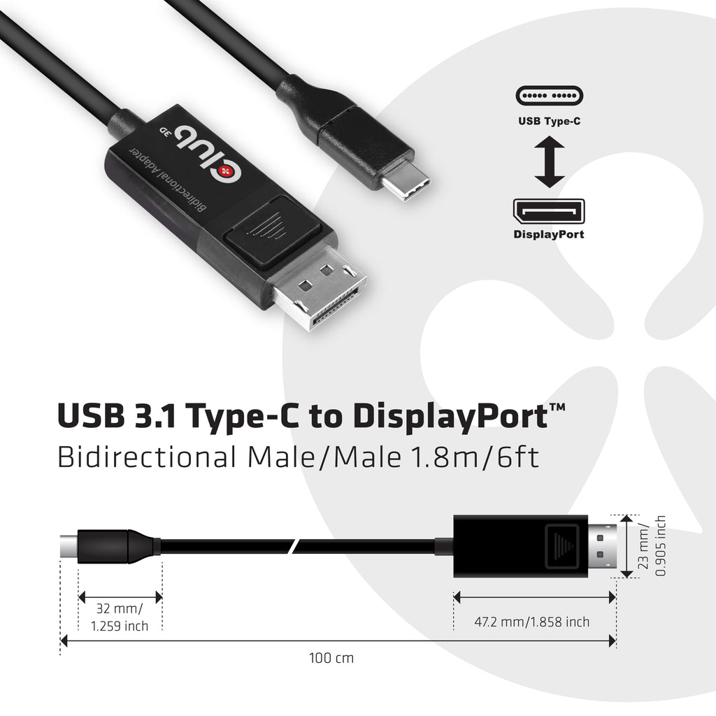 CLUB3D CAC-1557 câble vidéo et adaptateur 1,8 m USB Type-C DisplayPort Noir