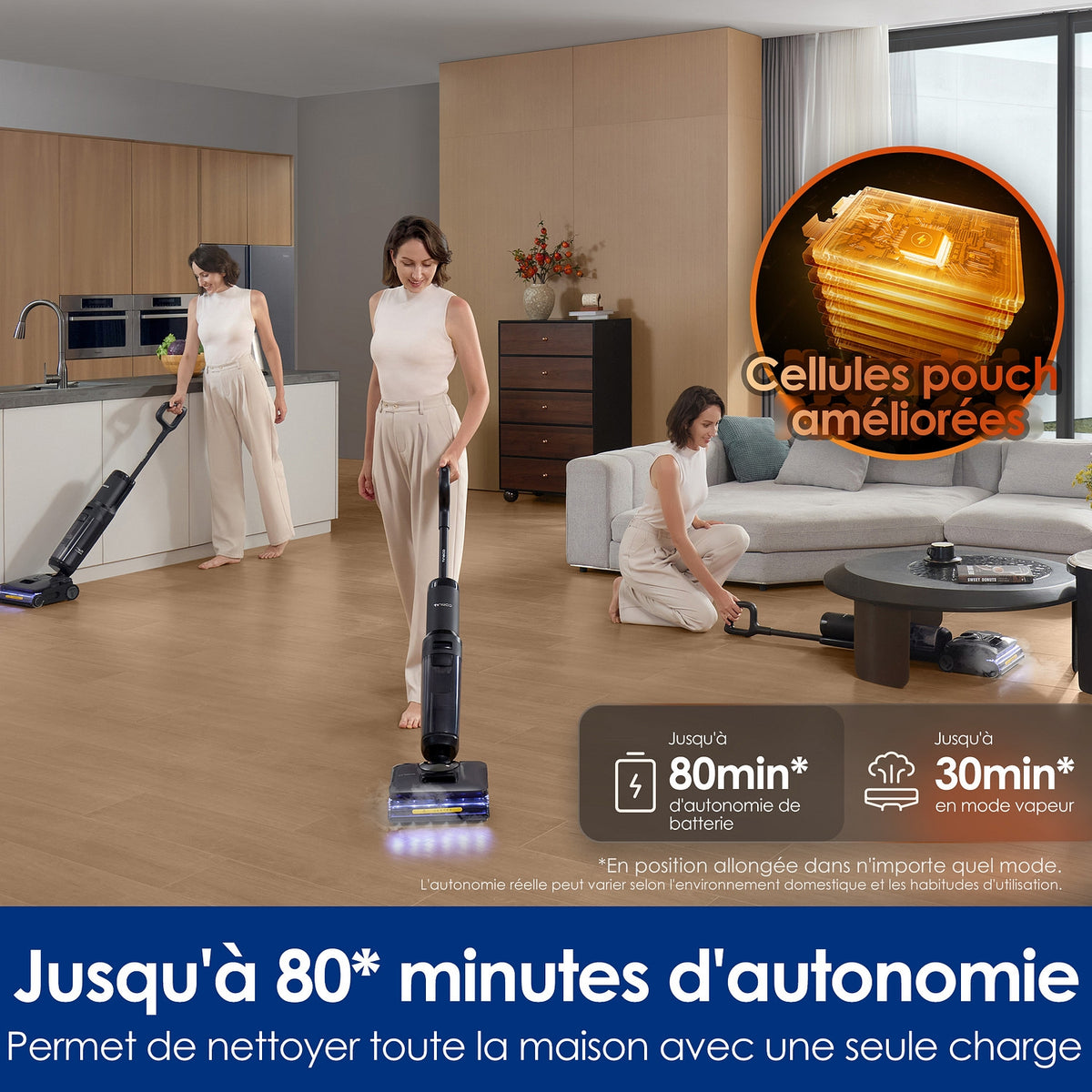 Tineco Aspirateur laveur Floor One S7 Stretch Steam Plus Noir