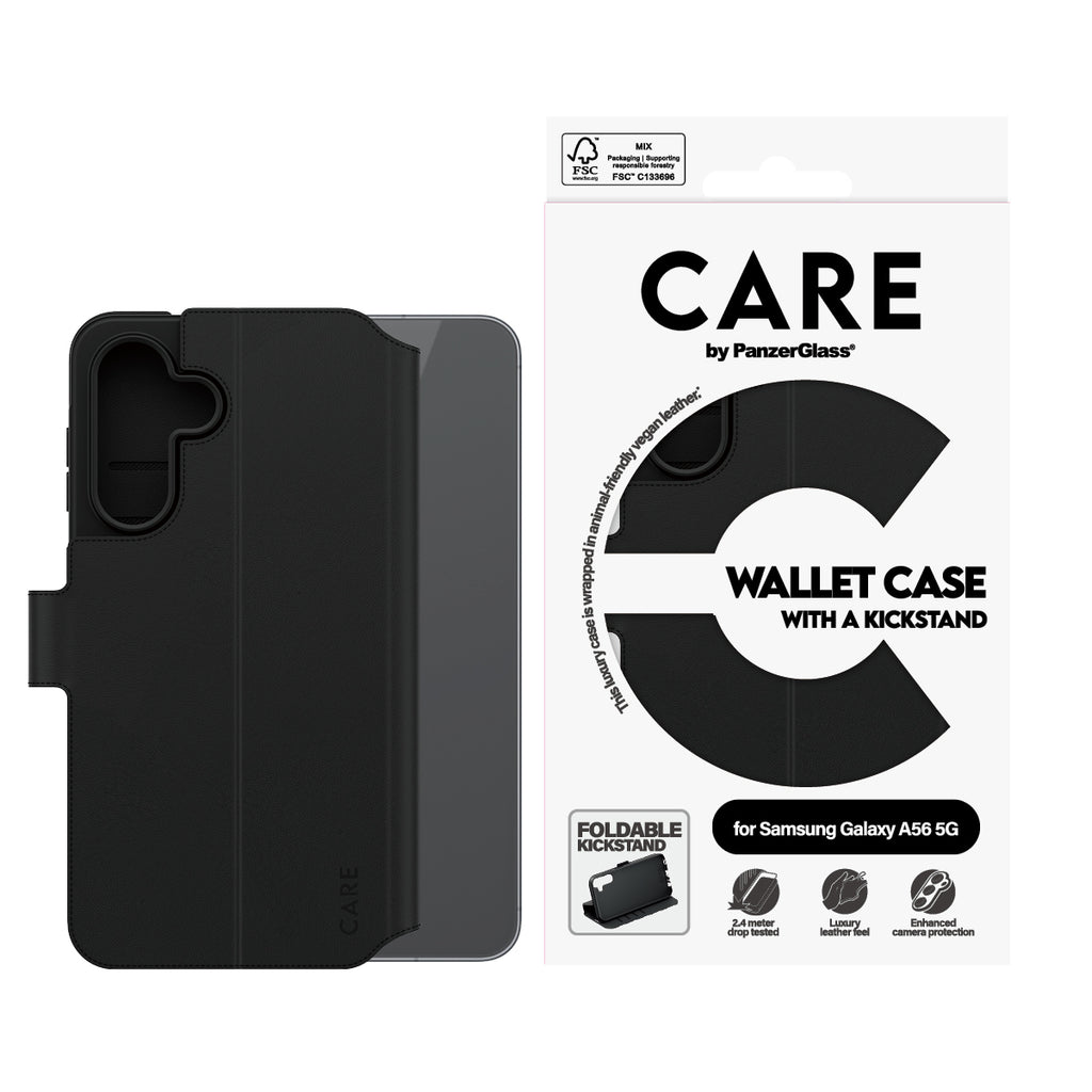 PanzerGlass CARE Wallet Case avec Support pour Samsung Galaxy A56 5G, Housse de Protection 6.7", Noir