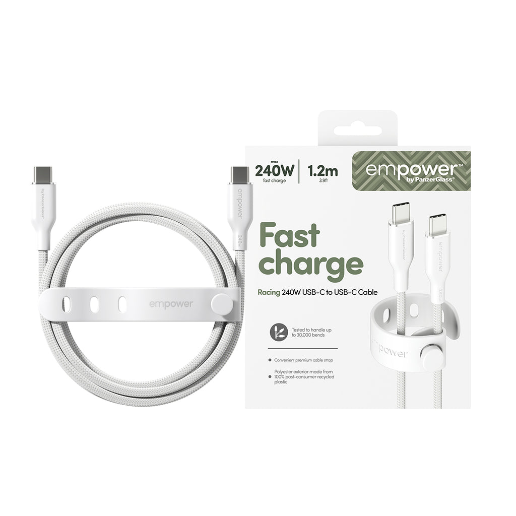 PanzerGlass empower™ by ® Racing 240W USB-C to USB-C Cable | USB 2.0 | 1.2M | Silver White câble USB Blanc