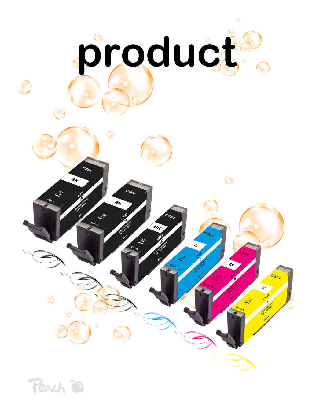 Peach PI100-328 cartouche d'encre 6 pièce(s) Compatible Rendement standard Noir, Bleu, Rose, Jaune - vue 2
