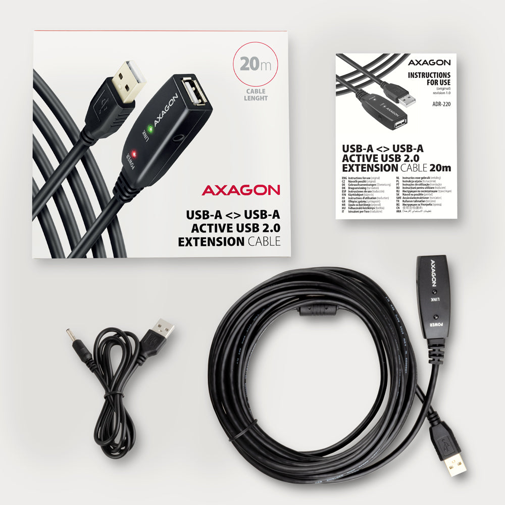 Axagon ADR-220 USB 2.0 A-M -> A-F active extension/repeater cable 20m - Kabel - Digital/Daten câble USB USB A 0,48 Gbit/s Noir - vue 8