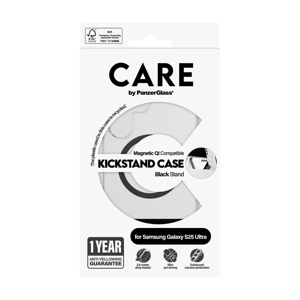 PanzerGlass PanzerGlass CARE™ by ® Case Transparent w. Black Kickstand & Qi Compatible Samsung Galaxy S25 Ultra coque de protection pour téléphones portables Housse