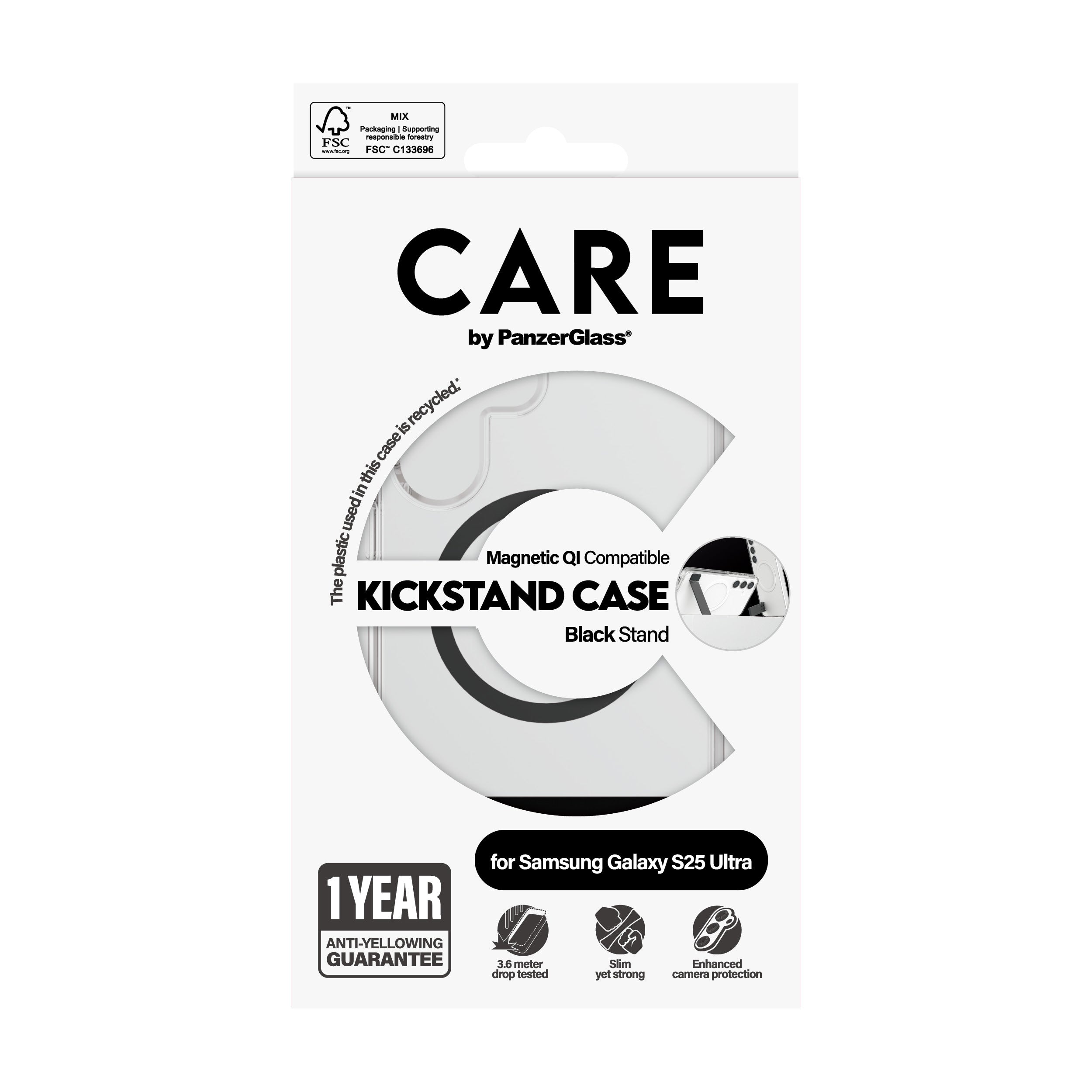 PanzerGlass PanzerGlass CARE™ by ® Case Transparent w. Black Kickstand & Qi Compatible Samsung Galaxy S25 Ultra coque de protection pour téléphones portables Housse