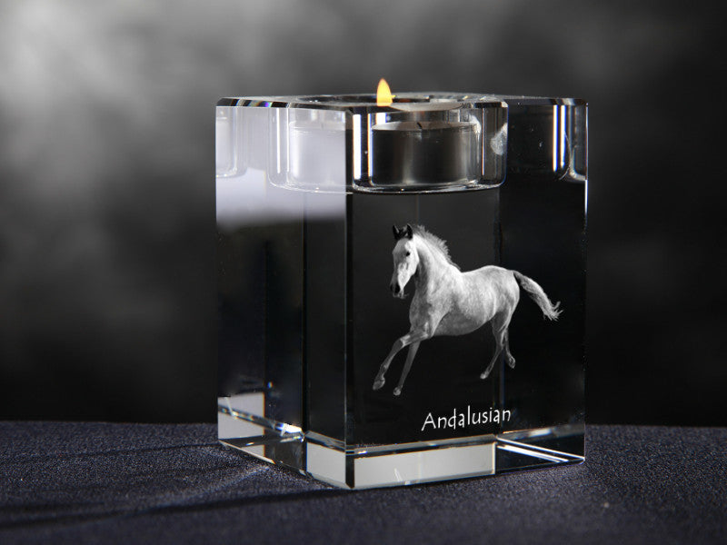 Andalusian - Candle holder with picture of a horse, crystal tealight holder, personalised gift by Art-Dog brand