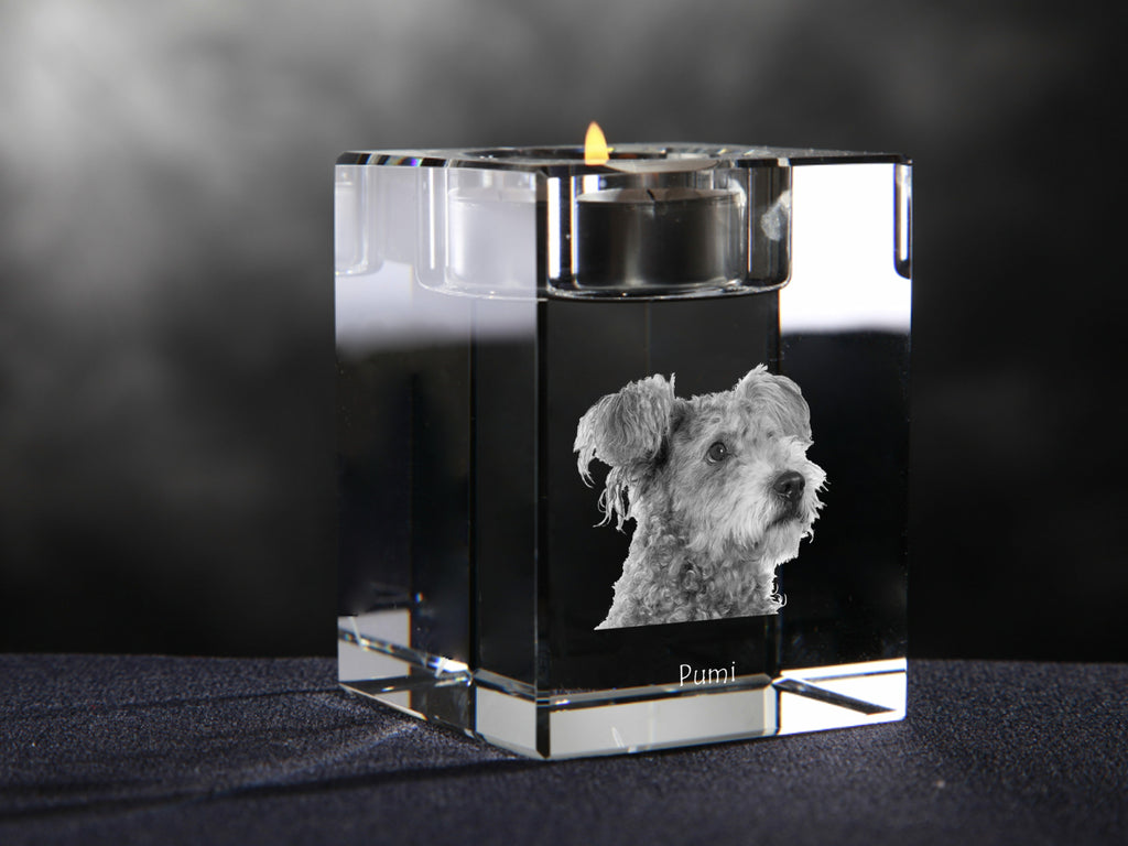 Pumi, Hungarian Pumi, Hungarian herding terrier - Candle holder with dog photo, crystal tealight holder, personalised gift by Art-Dog brand