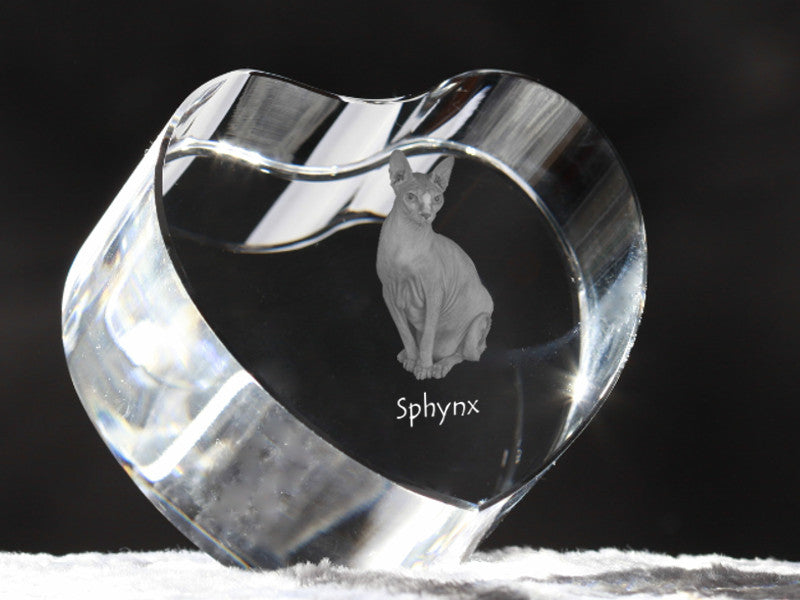Sphynx - crystal clock with a picture of a cat, heart-shaped shelf clock, personalized standing clock by Art-Dog brand