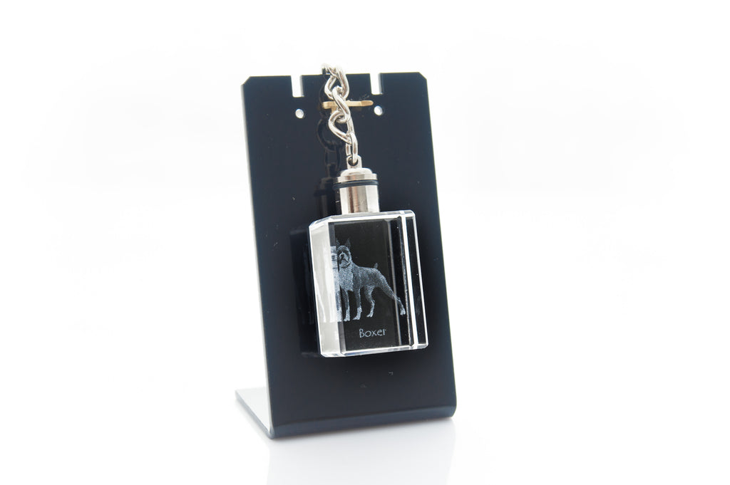 Boxer, German Boxer III - Crystal key ring with dog photo, illuminated key ring, unique gift by Art-Dog brand