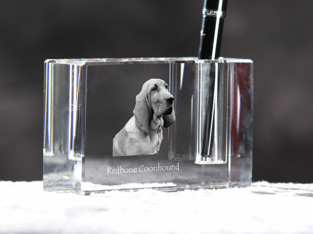 Redbone Coonhound - Pen stand, crystal organiser with dog photo, unique desk decoration by Art-Dog brand