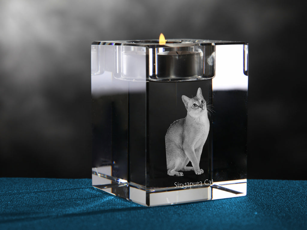 Singapura - Candle holder with cat photo, crystal tealight holder, personalised gift by Art-Dog brand