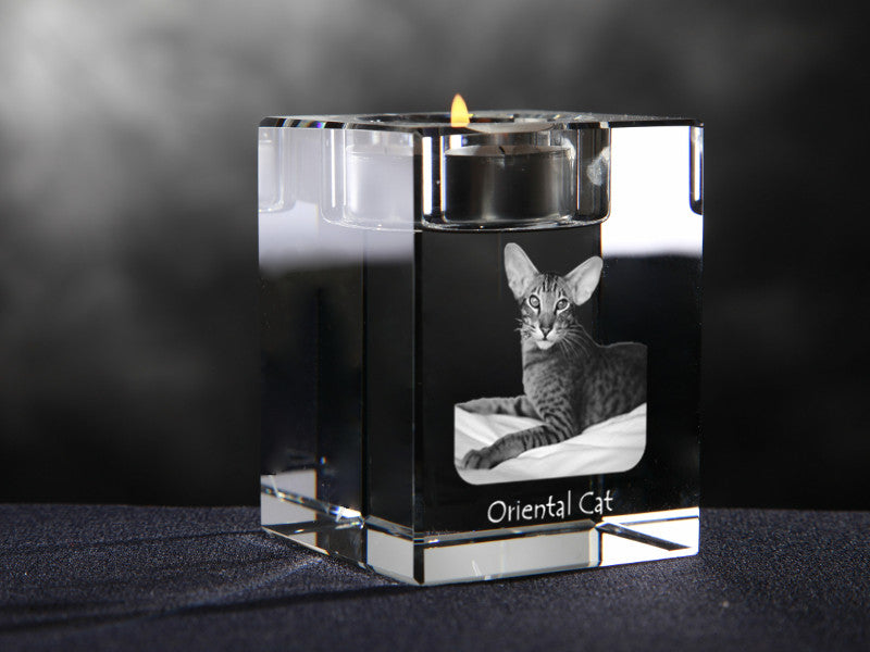Oriental - Candle holder with cat photo, crystal tealight holder, personalised gift by Art-Dog brand