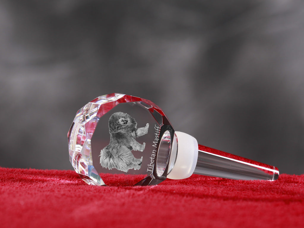 Tibetan Mastiff, Do khyi - Crystal bottle stopper, unique wine stopper with photo, personalised gift for sommelier by Art-Dog brand