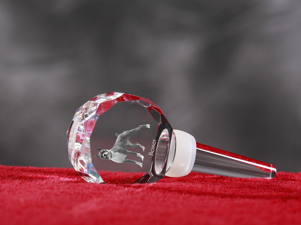 Boxer, German Boxer III - Crystal bottle stopper, unique wine stopper with photo, personalised gift for sommelier by Art-Dog brand