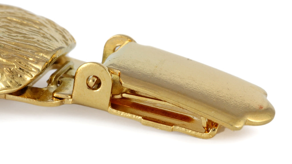 Chihuahua long-haired I - brooch with a clip, gold-plated holder for a start number, a gift for a dog show by Art-Dog brand.
