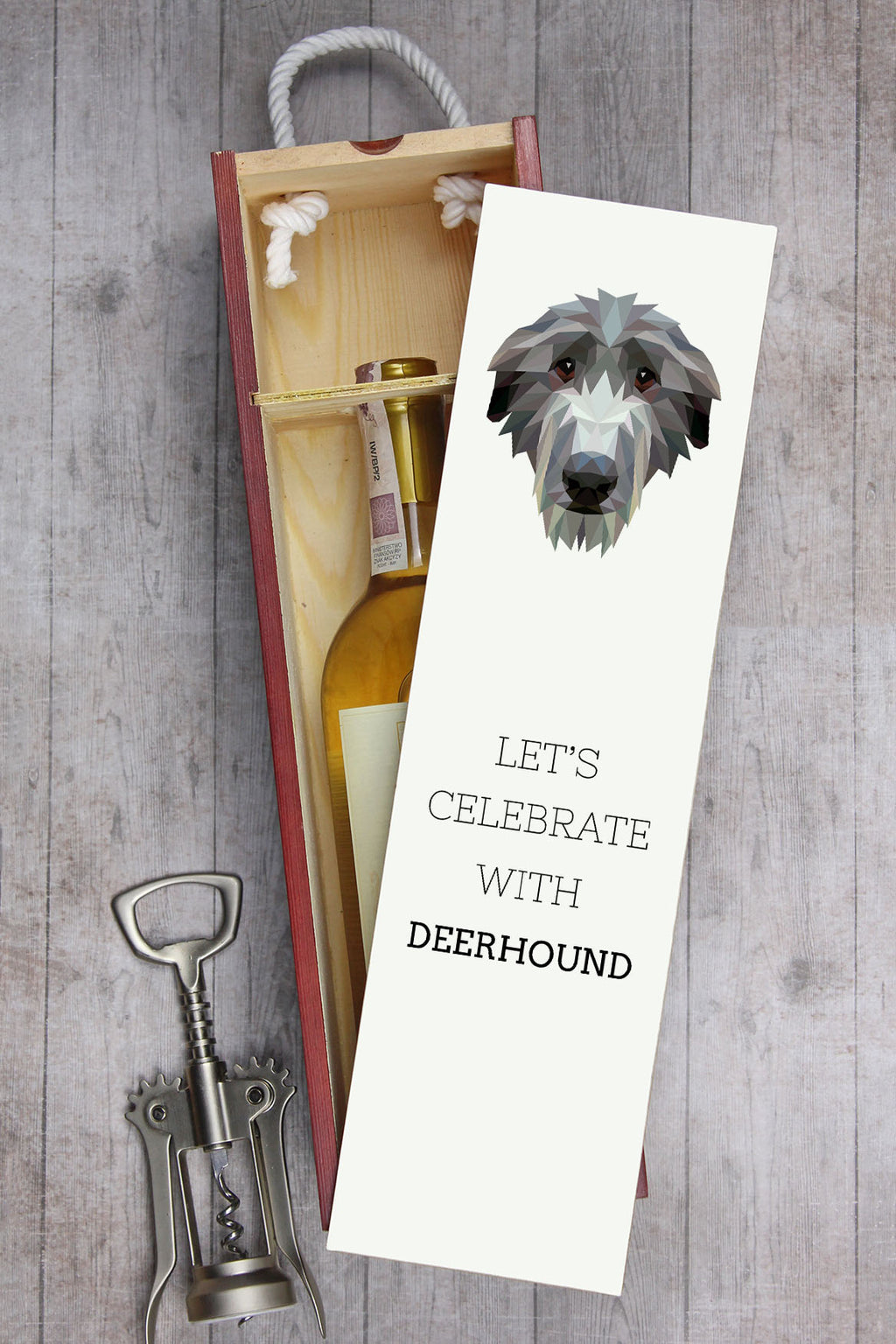 Deerhound, Scottish Deerhound - geometric box with a picture and inscription for wine by Art-Dog