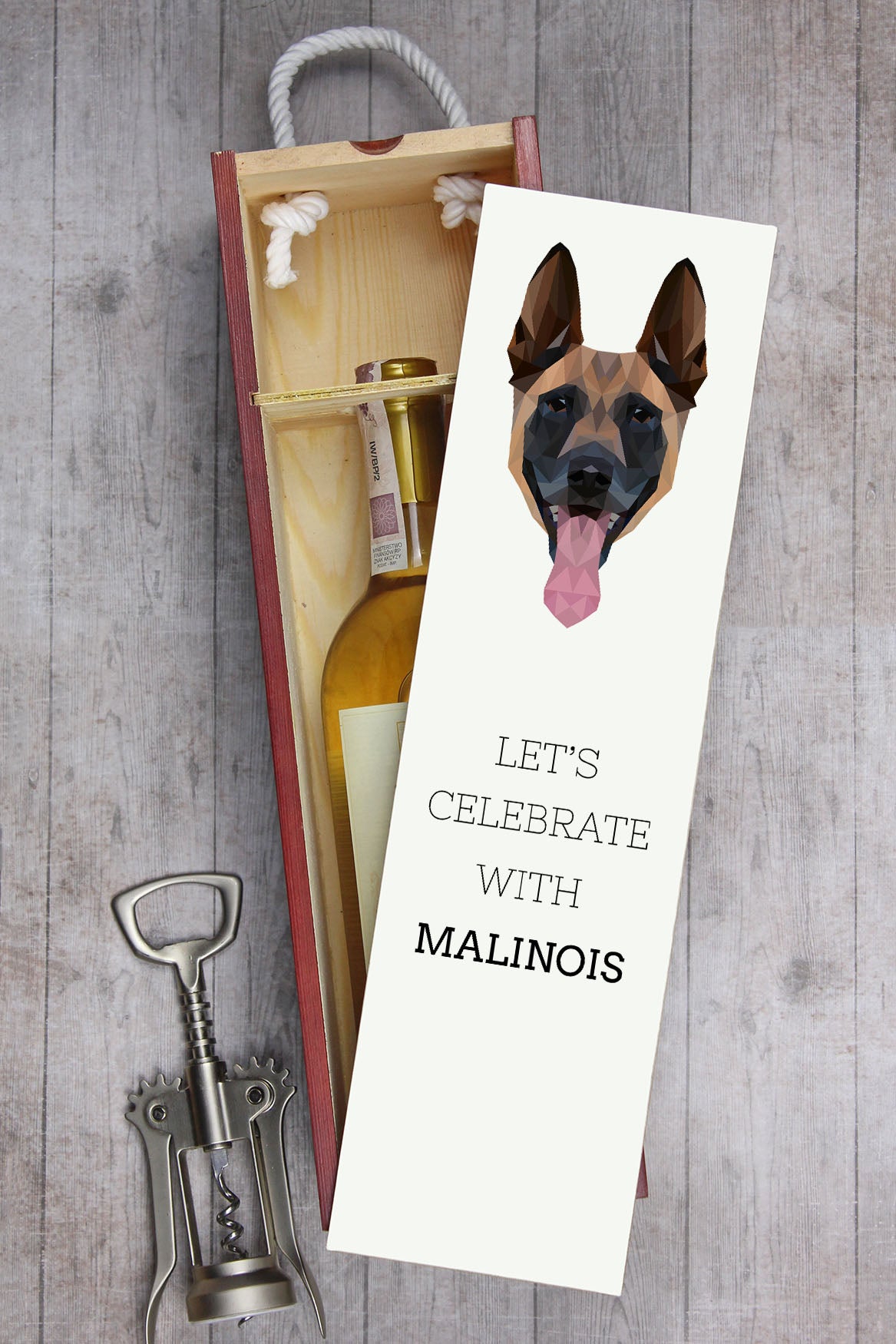 Malinois Belgian Shepherd Dog - geometric box with a picture and inscription for wine by Art-Dog