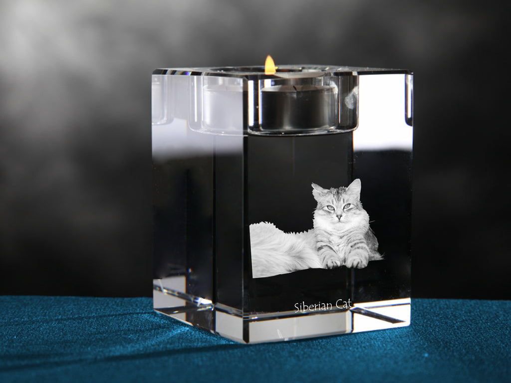 Siberian - Candle holder with cat photo, crystal tealight holder, personalised gift by Art-Dog brand